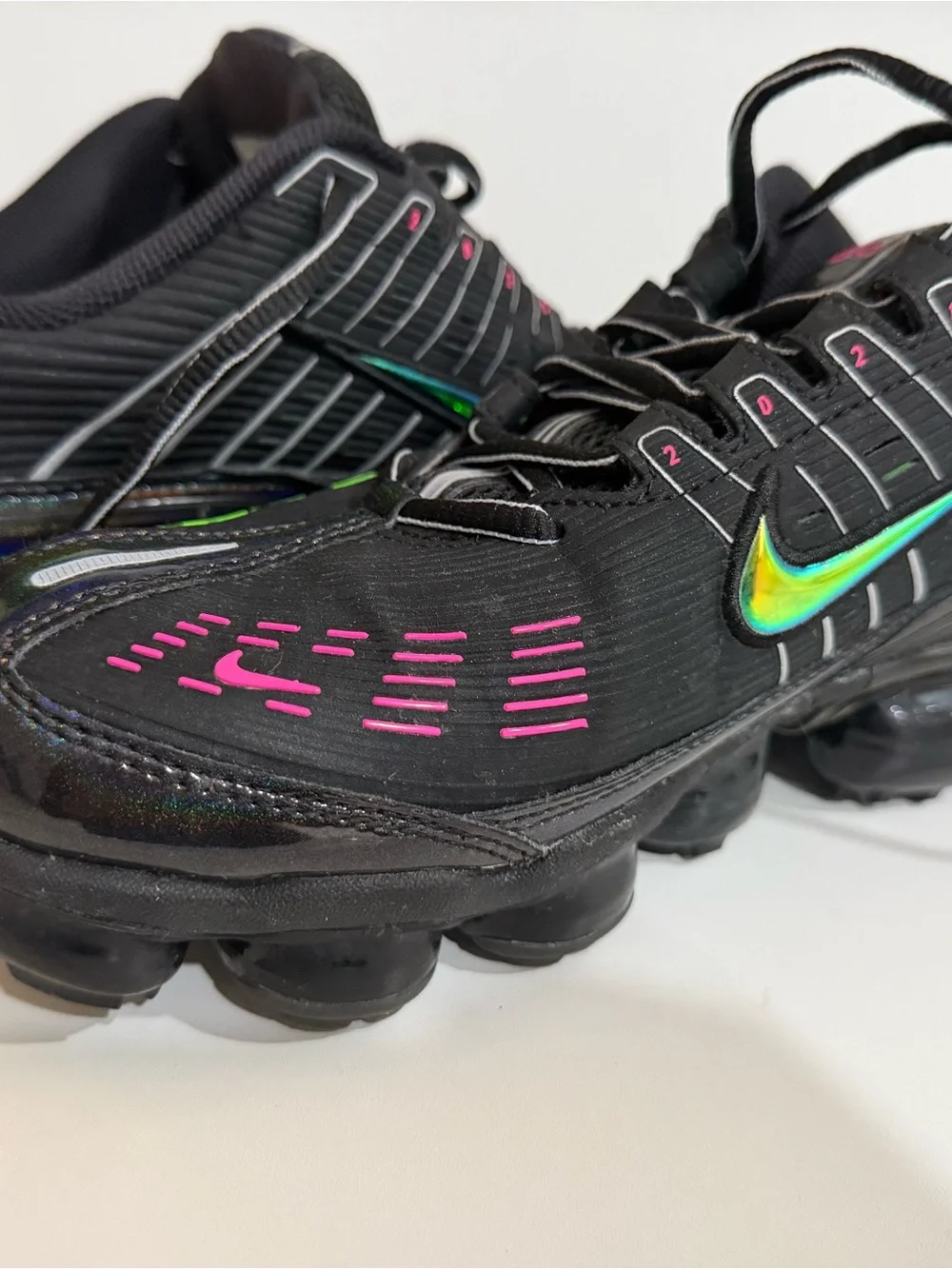 Nike Black Sneakers with Neon Green and Pink Accents